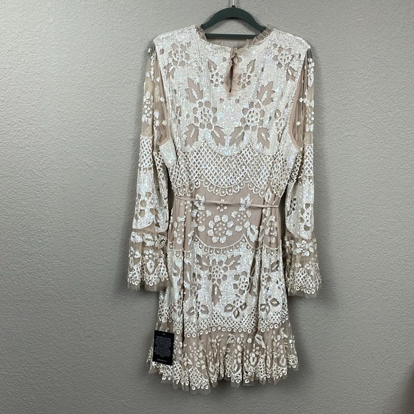 NWT Needle & Thread Snowdrop Mini Dress Sequin Embellished Ivory Cream Bridal 14 - Picture 9 of 17